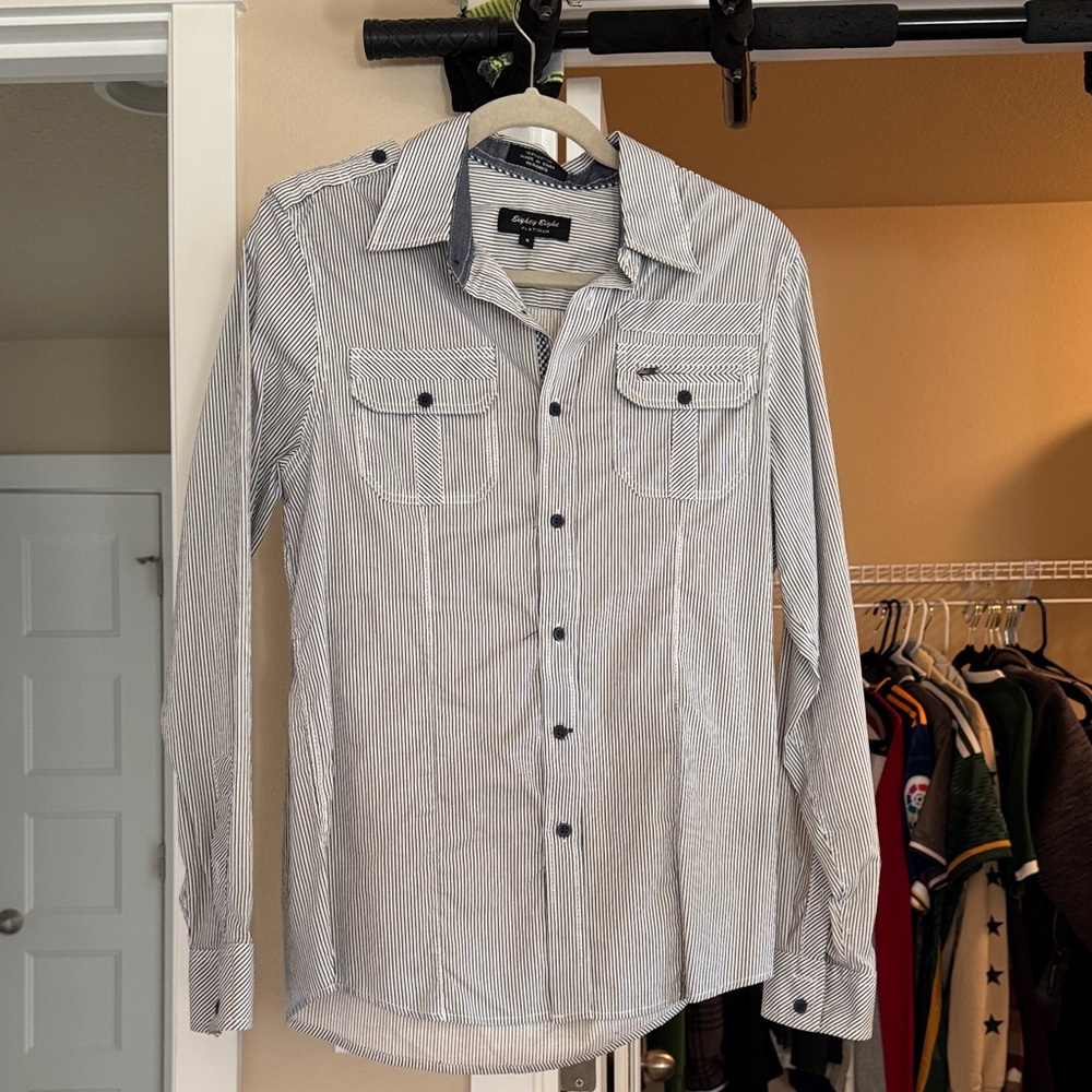 Calvin Klein Men's Blue Striped Dress Shirt
